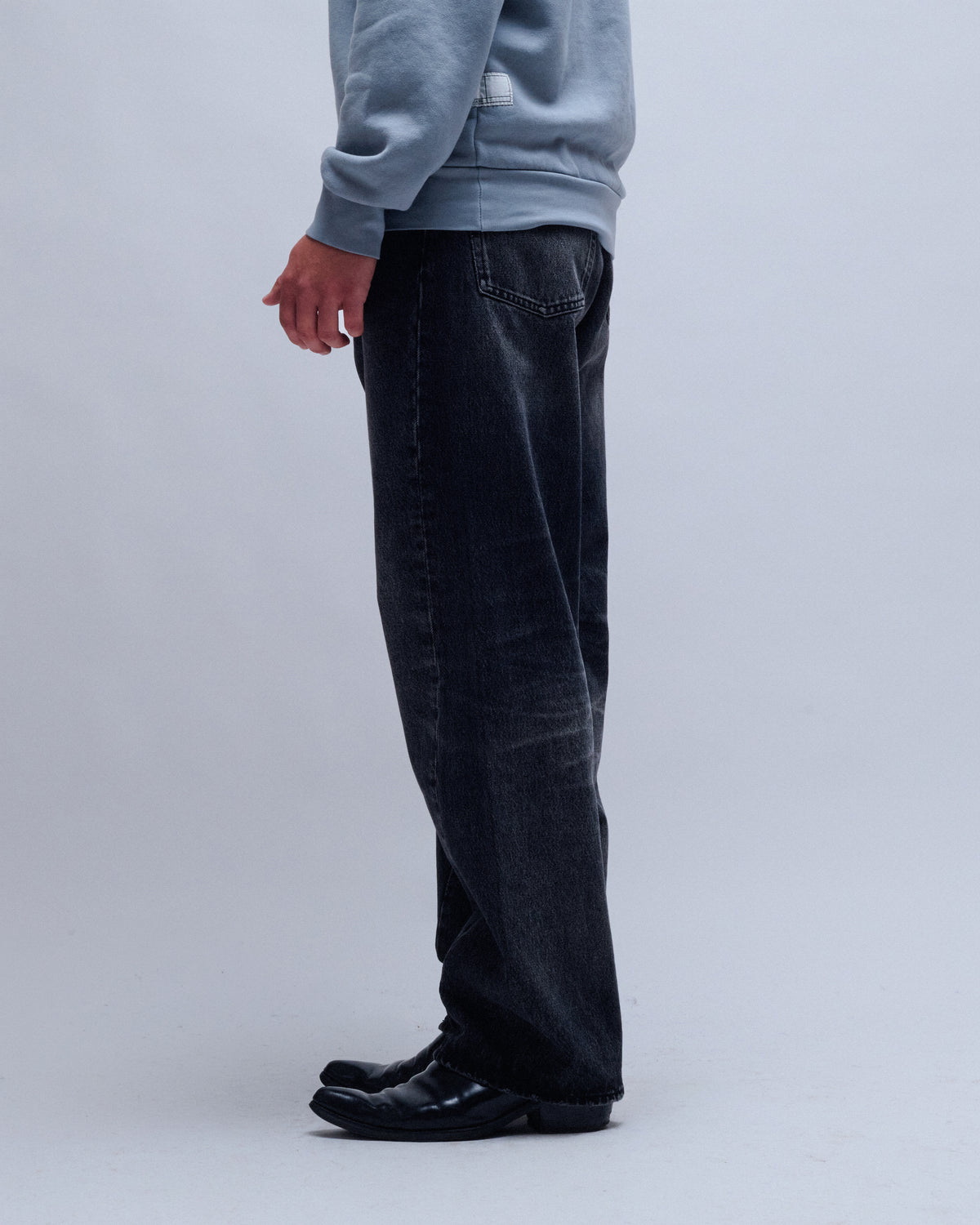 Deep Black Washed Wide Twist Jeans