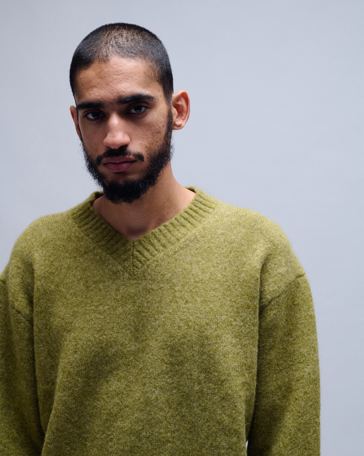Wool Blend Hairy V-Neck Sweater
