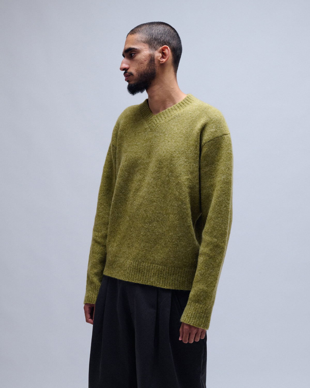 Wool Blend Hairy V-Neck Sweater