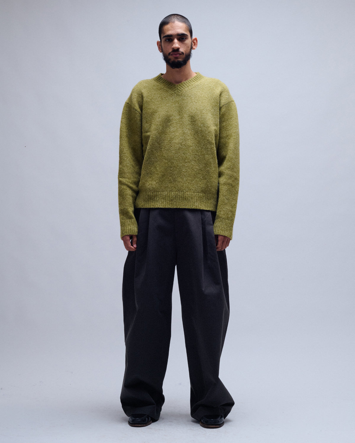 Wool Blend Hairy V-Neck Sweater