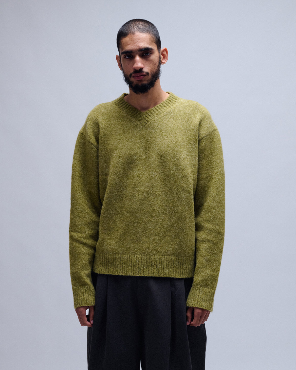 Wool Blend Hairy V-Neck Sweater