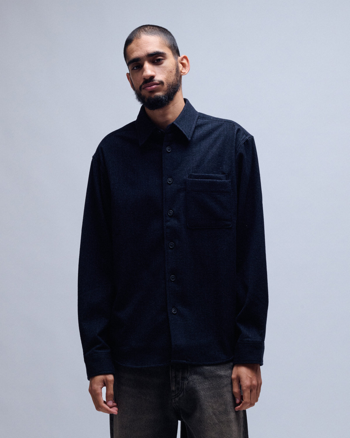 Wool Blend Rib Textured Shirt