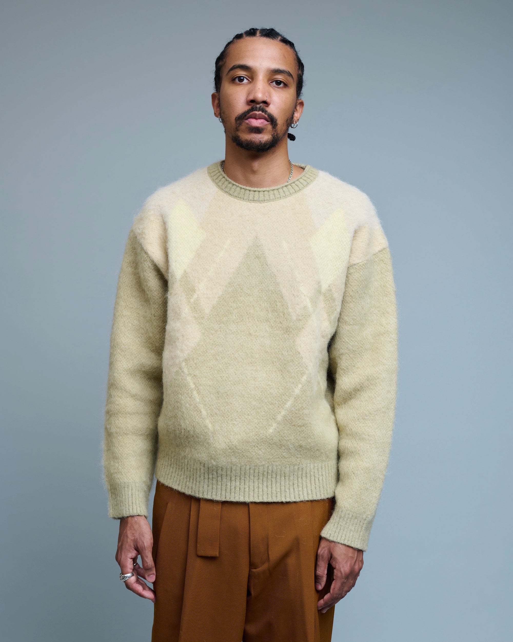 Hairy Mixed Argyle Crewneck Sweater