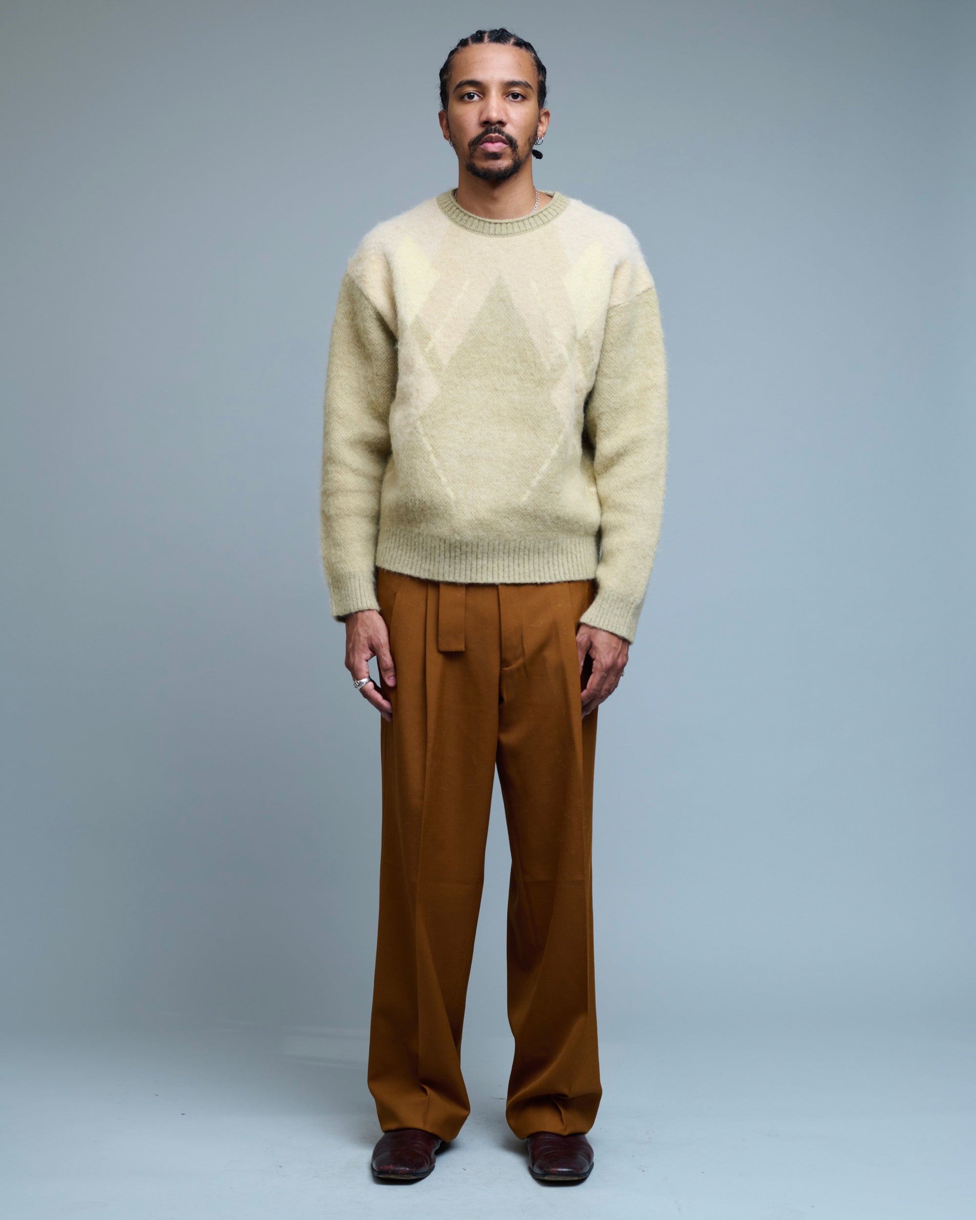 Hairy Mixed Argyle Crewneck Sweater