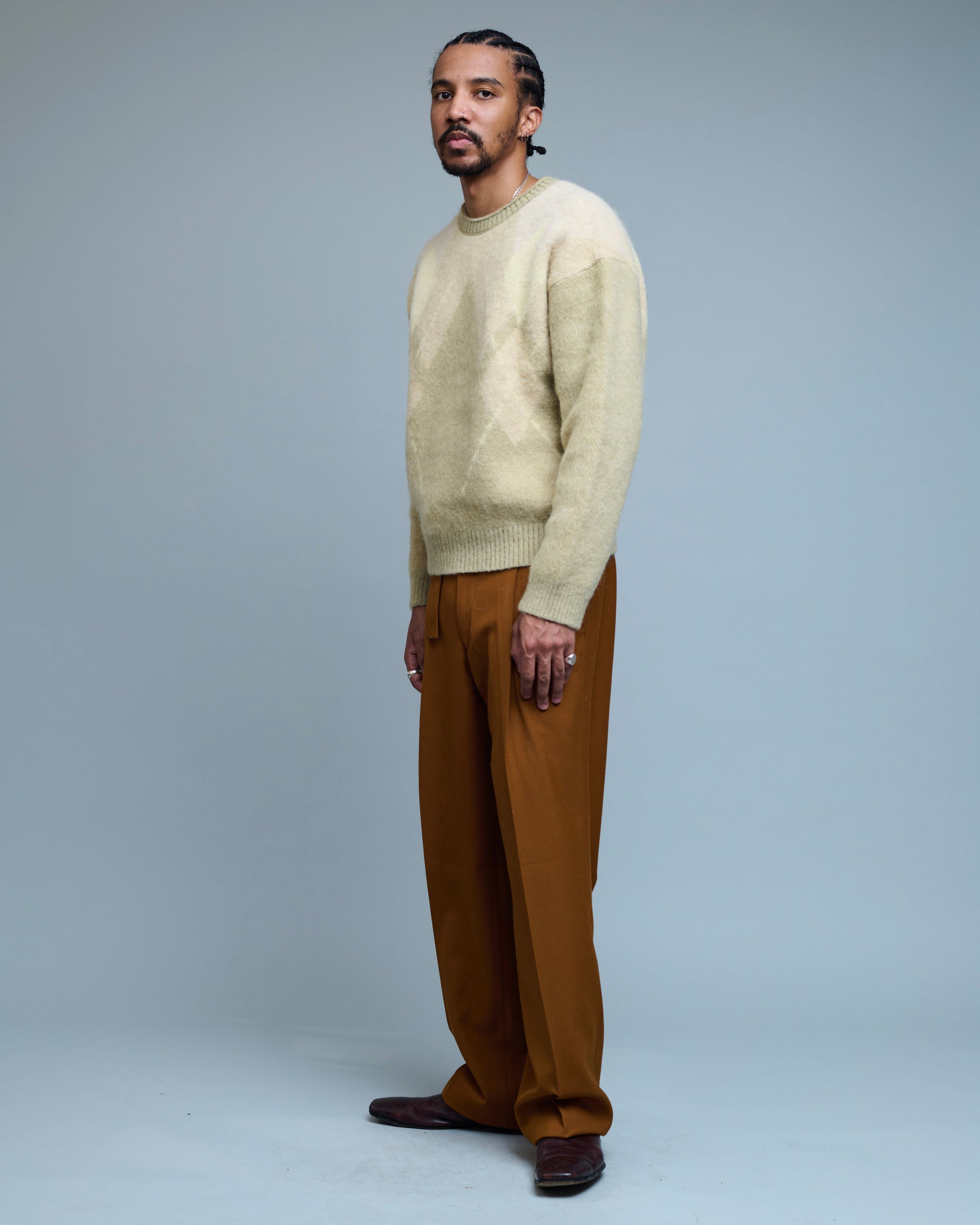 Hairy Mixed Argyle Crewneck Sweater