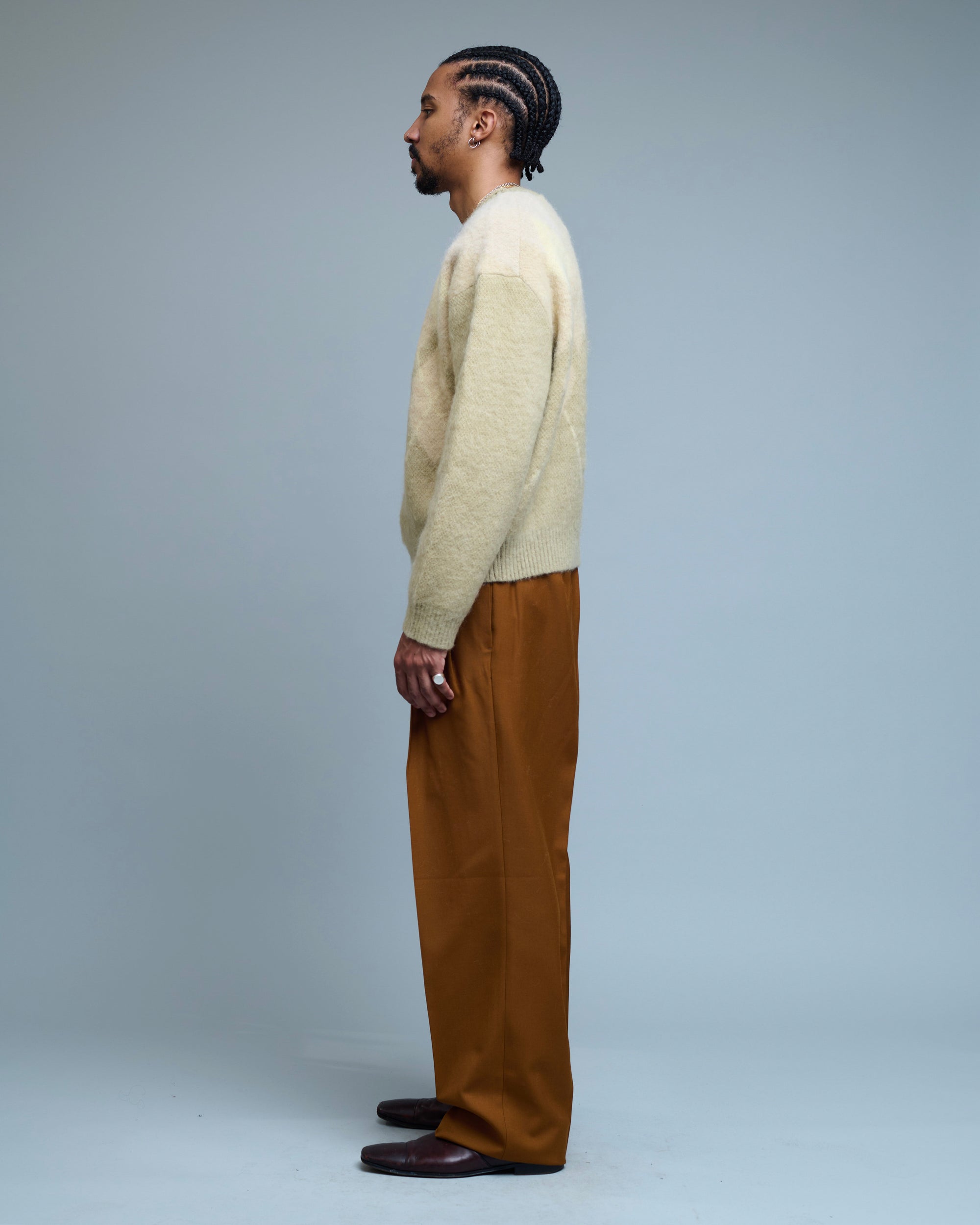 Hairy Mixed Argyle Crewneck Sweater