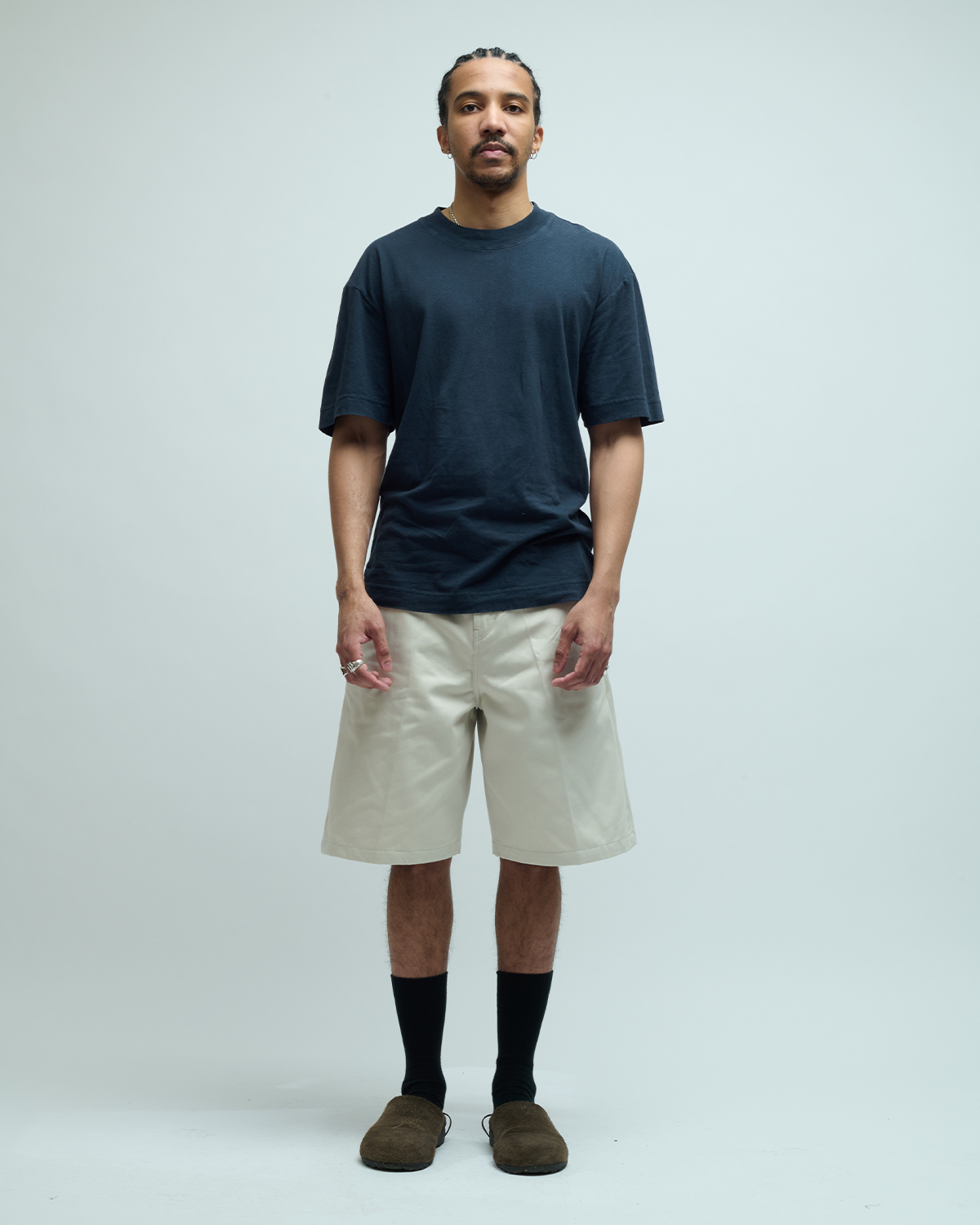 Cotton Blend Stitch Pointed Bermuda Pants