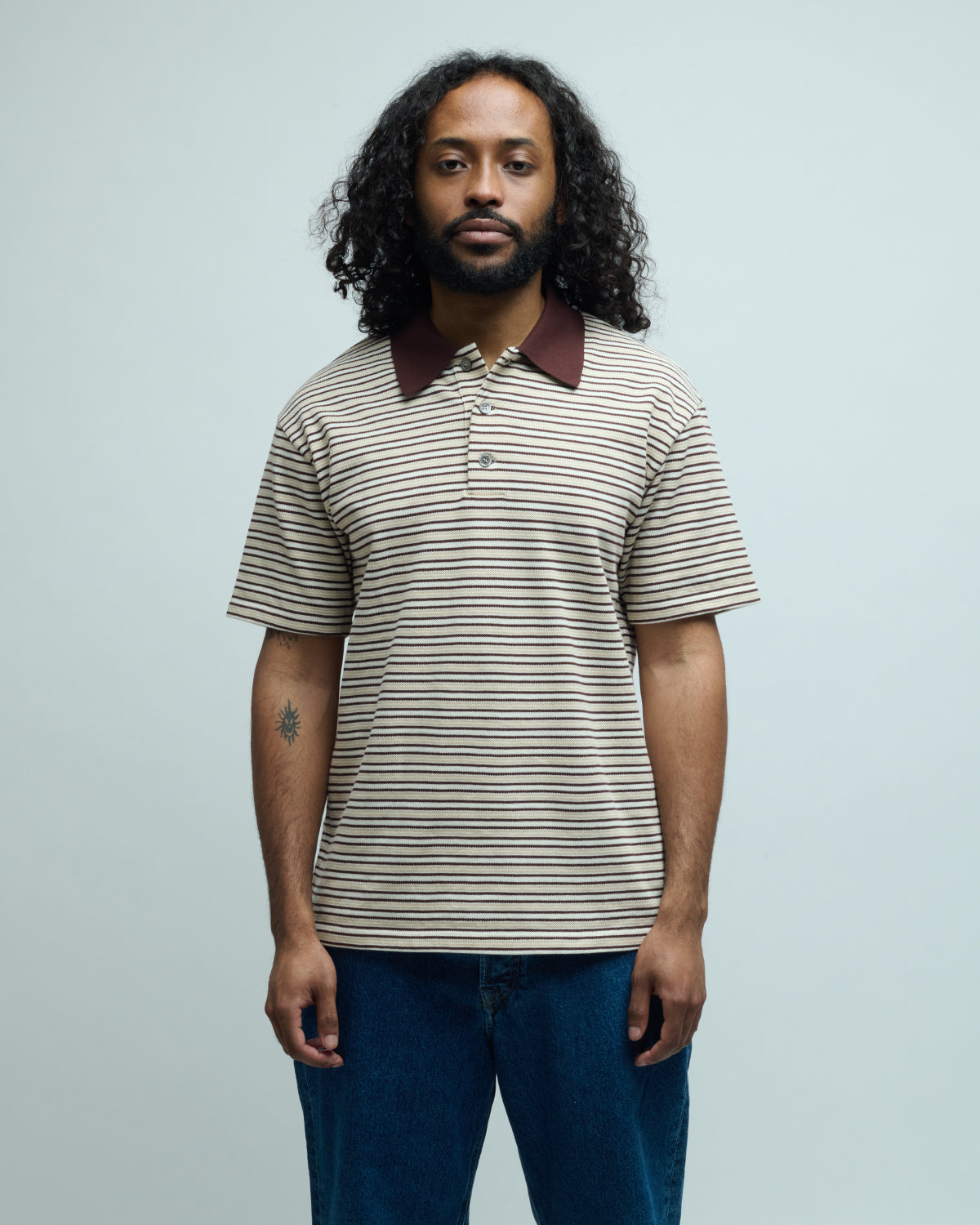 Multi-Pin Polo Stripe Cotton Shirt