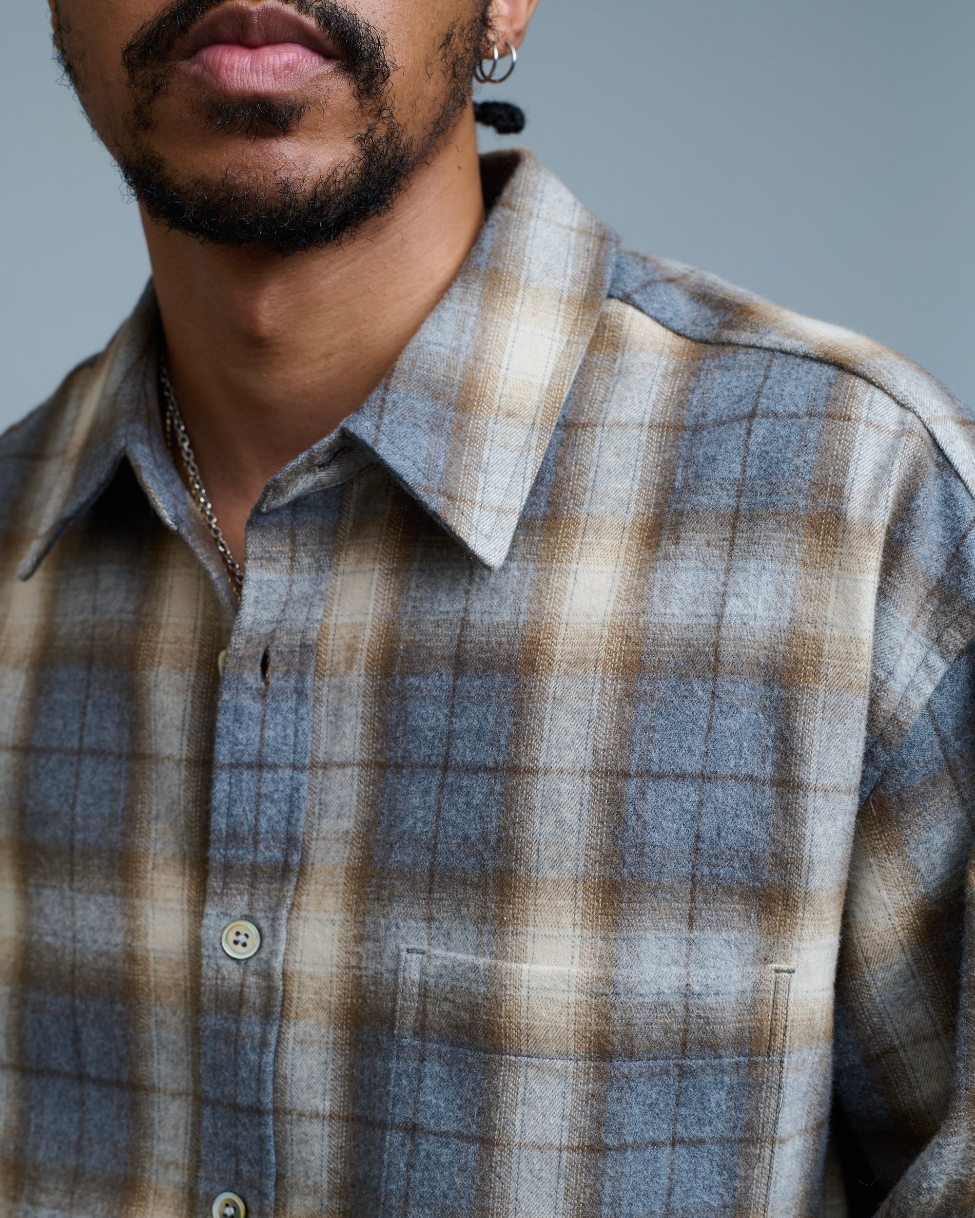 Ombre Flannel One Pocket Checkered Shirt