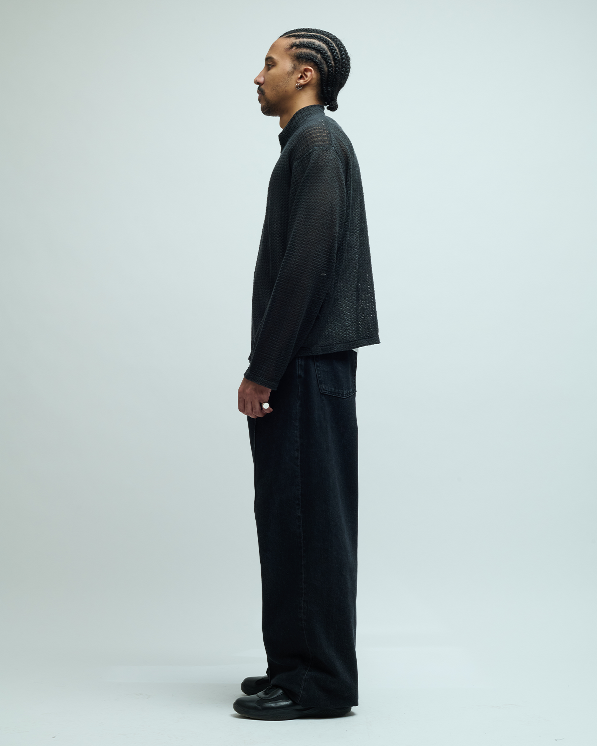 Linen Blend Stand Collar Knit Zip-Up
