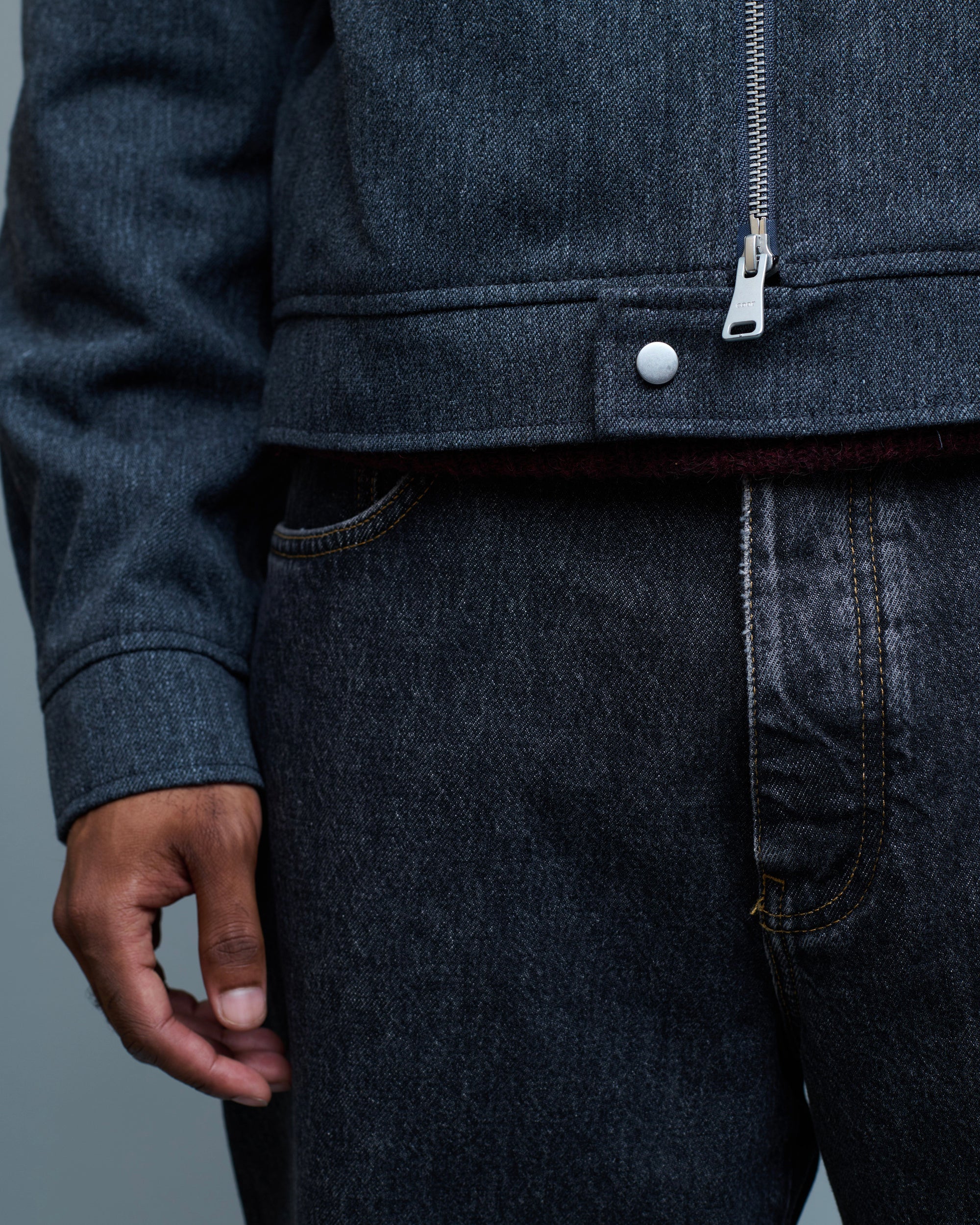 Rough Wool Blend Double Pocket Trimming Collar Jumper