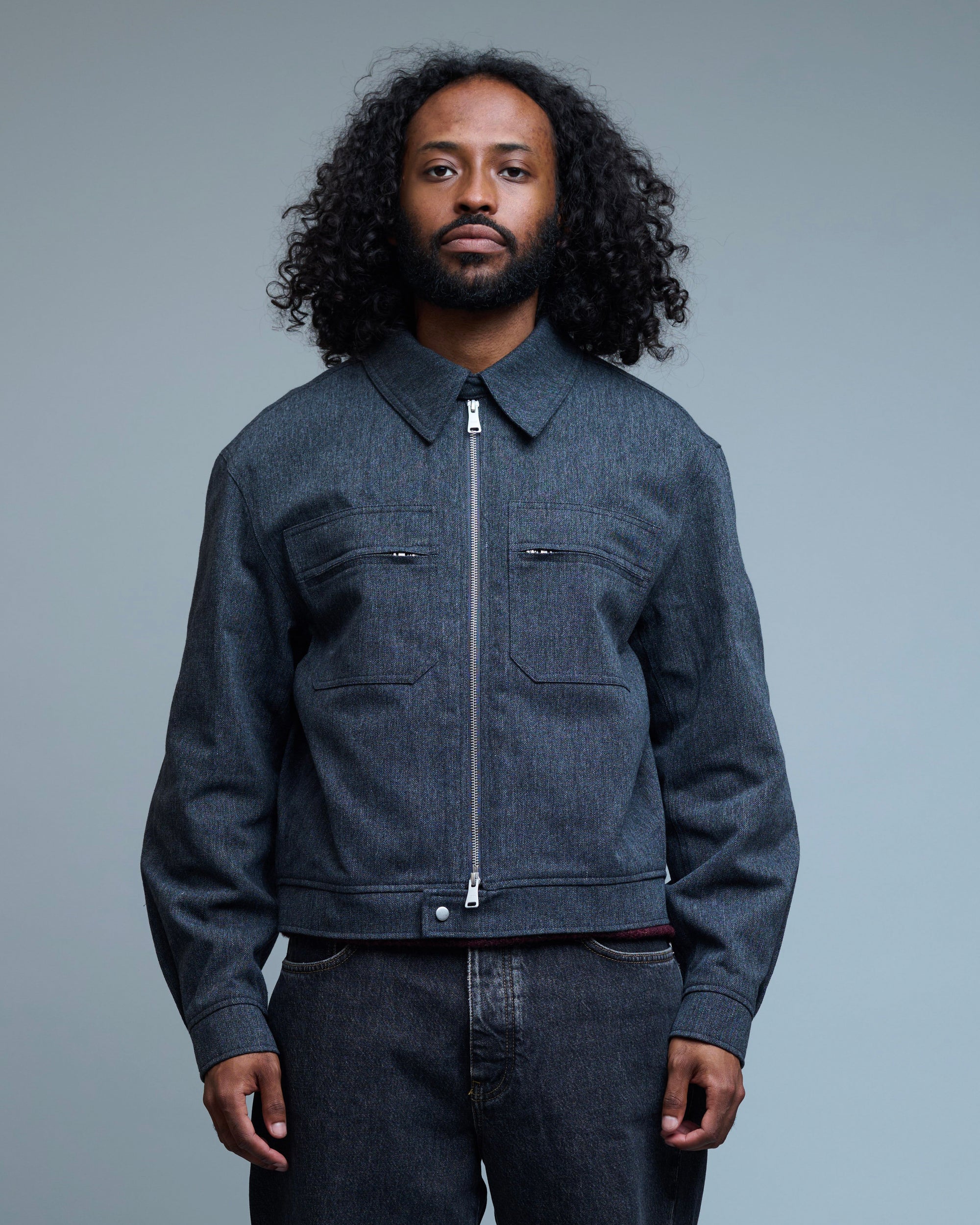 Rough Wool Blend Double Pocket Trimming Collar Jumper