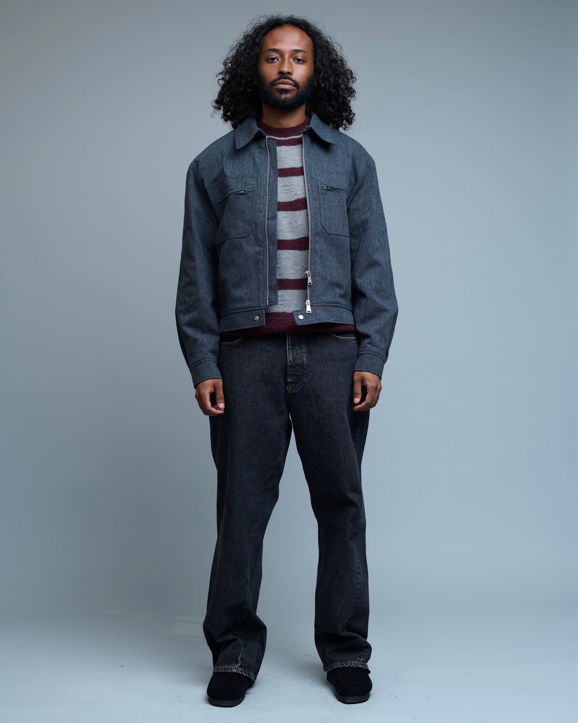 Rough Wool Blend Double Pocket Trimming Collar Jumper