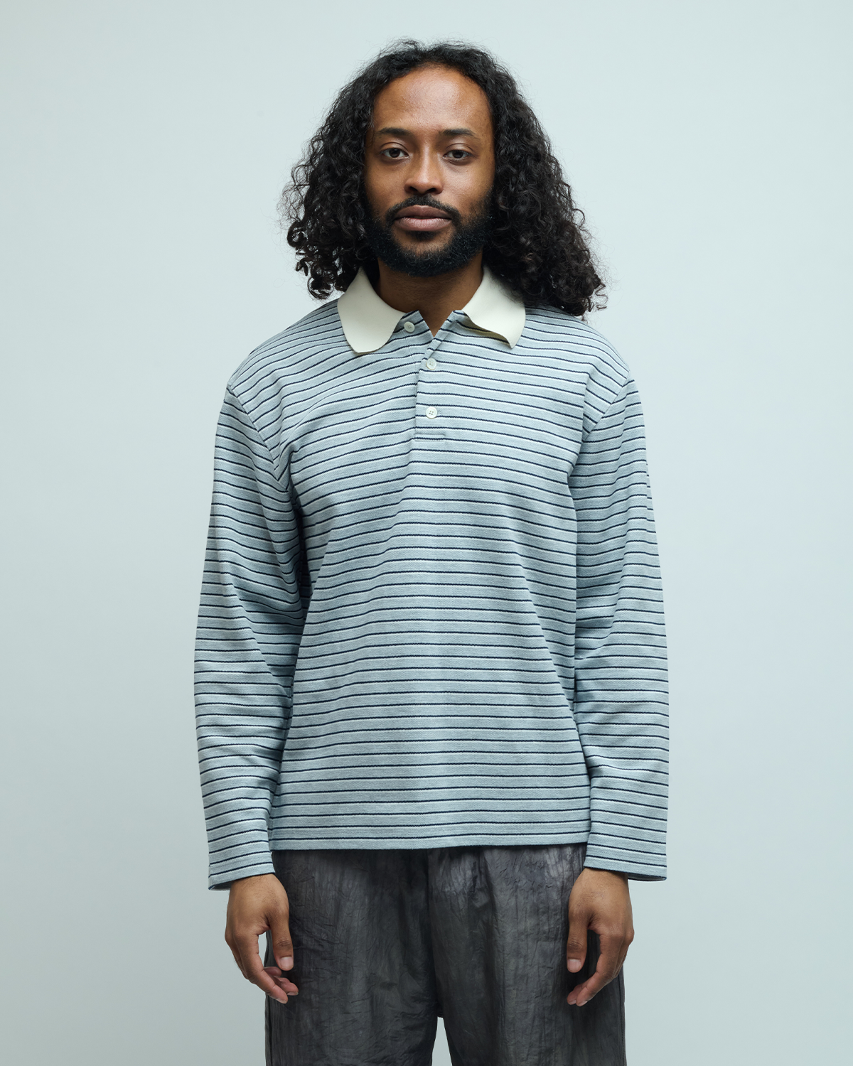 Multi-Stripe Cotton Blend Pique Polo Shirt