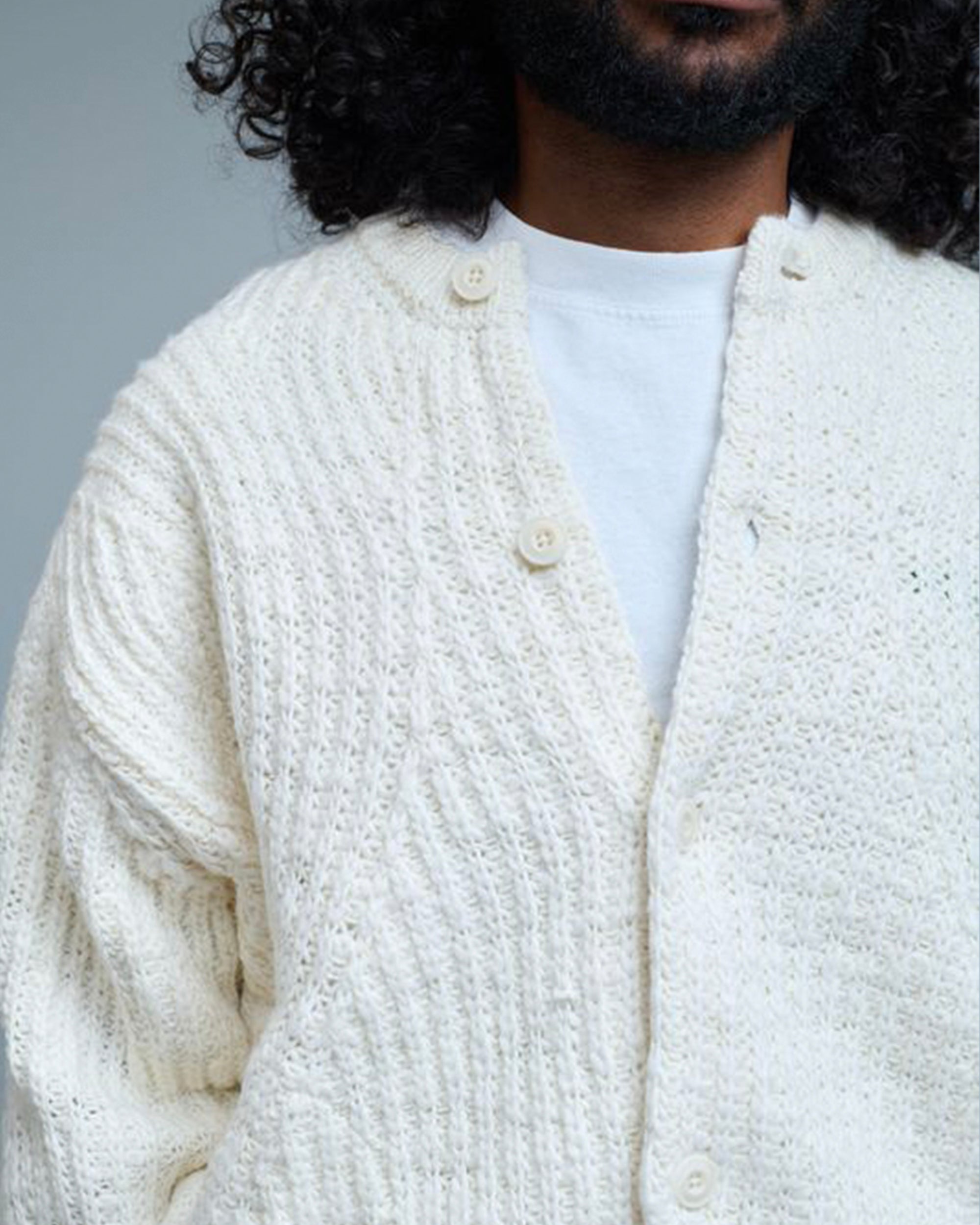 Heavy Weight Curved Ribbed Round Neck Cardigan