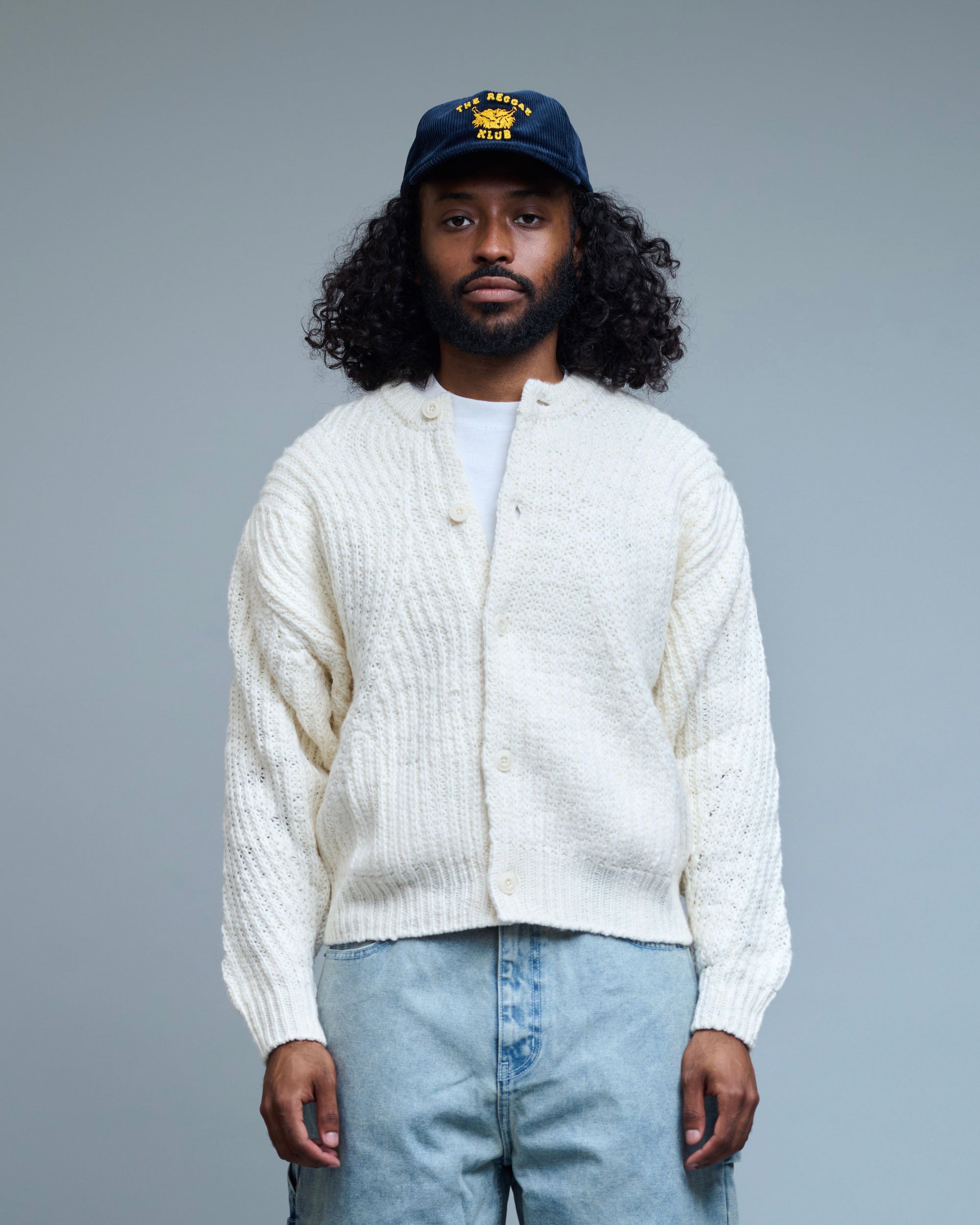 Heavy Weight Curved Ribbed Round Neck Cardigan