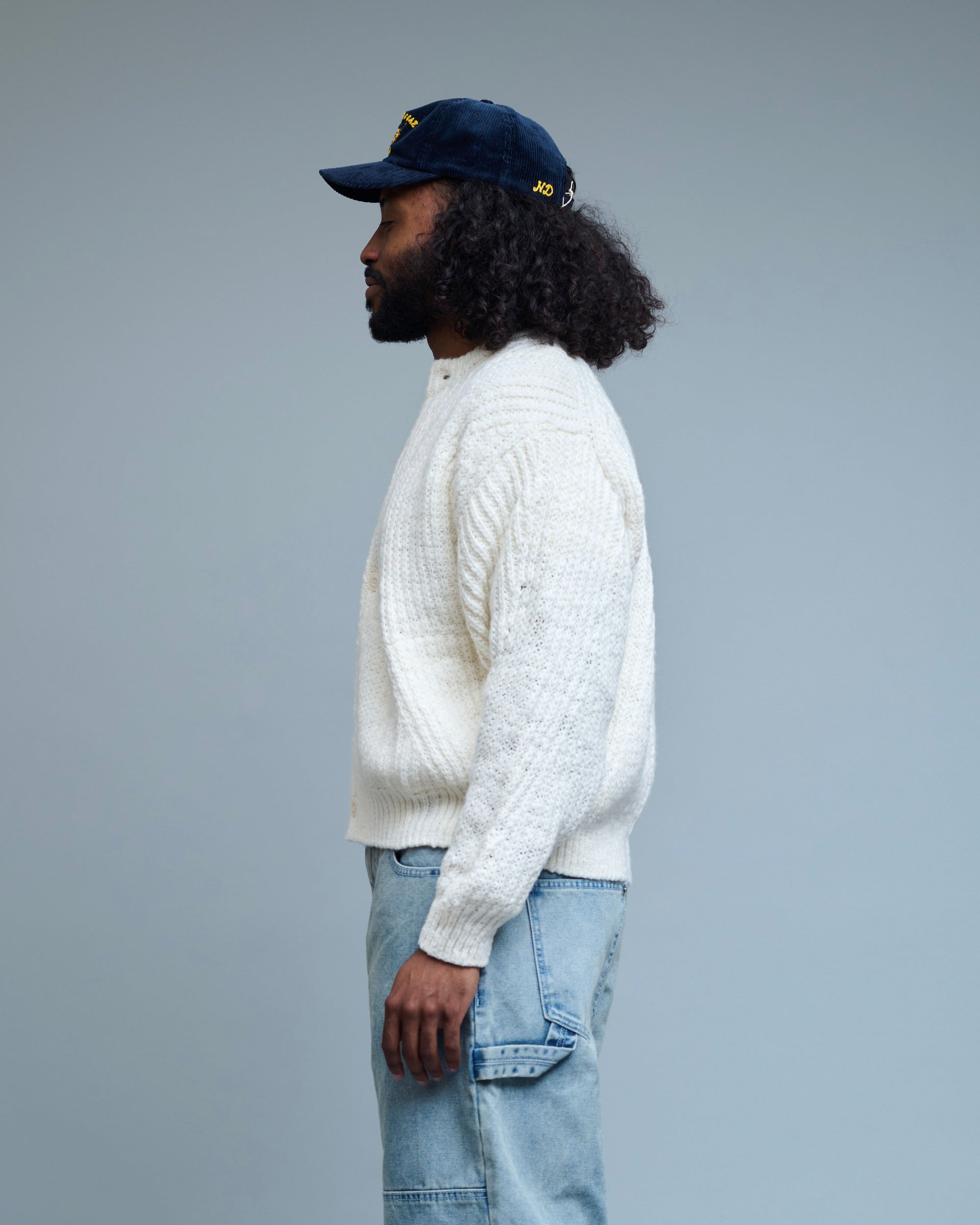 Heavy Weight Curved Ribbed Round Neck Cardigan