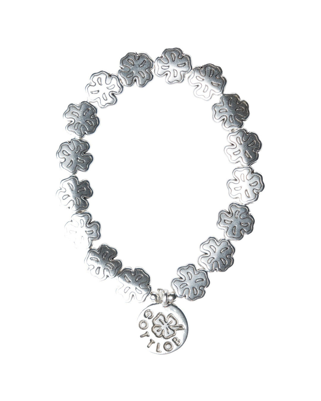 Gottlob Edition 3 bracelet in 999 silver coated clover beads with branded charm