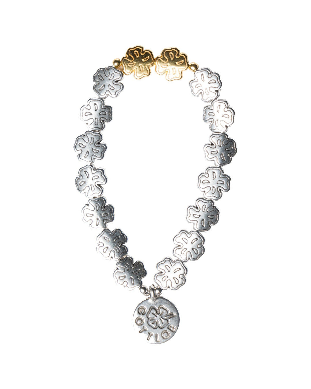Gottlob Edition 3 bracelet in 999 silver coated clover beads with gold plated accents