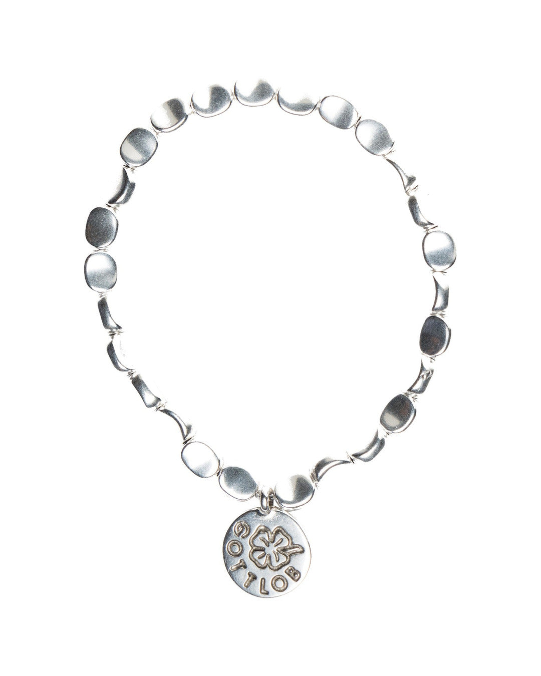 Gottlob Edition 5 bracelet in 999 silver coated oval beads with branded charm