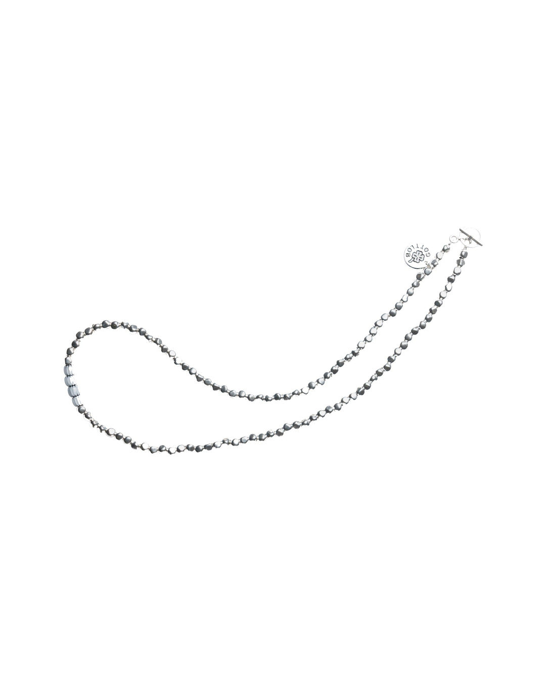 Gottlob Edition 2 necklace in 999 silver plated beads with branded charm and toggle clasp
