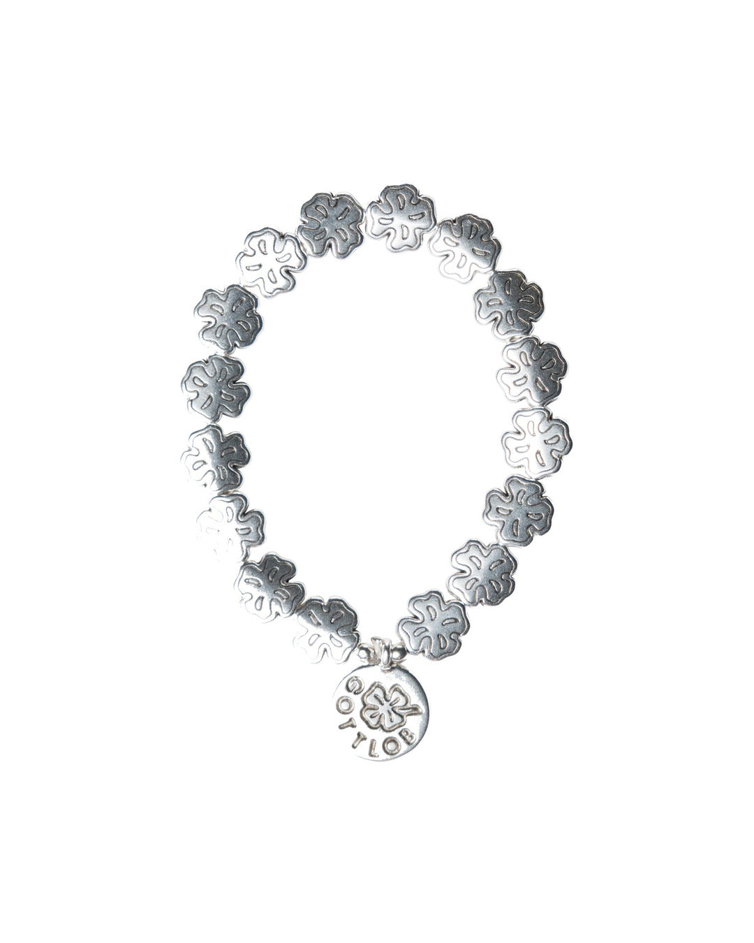 Gottlob Edition 3 bracelet in 999 silver coated clover beads with branded charm