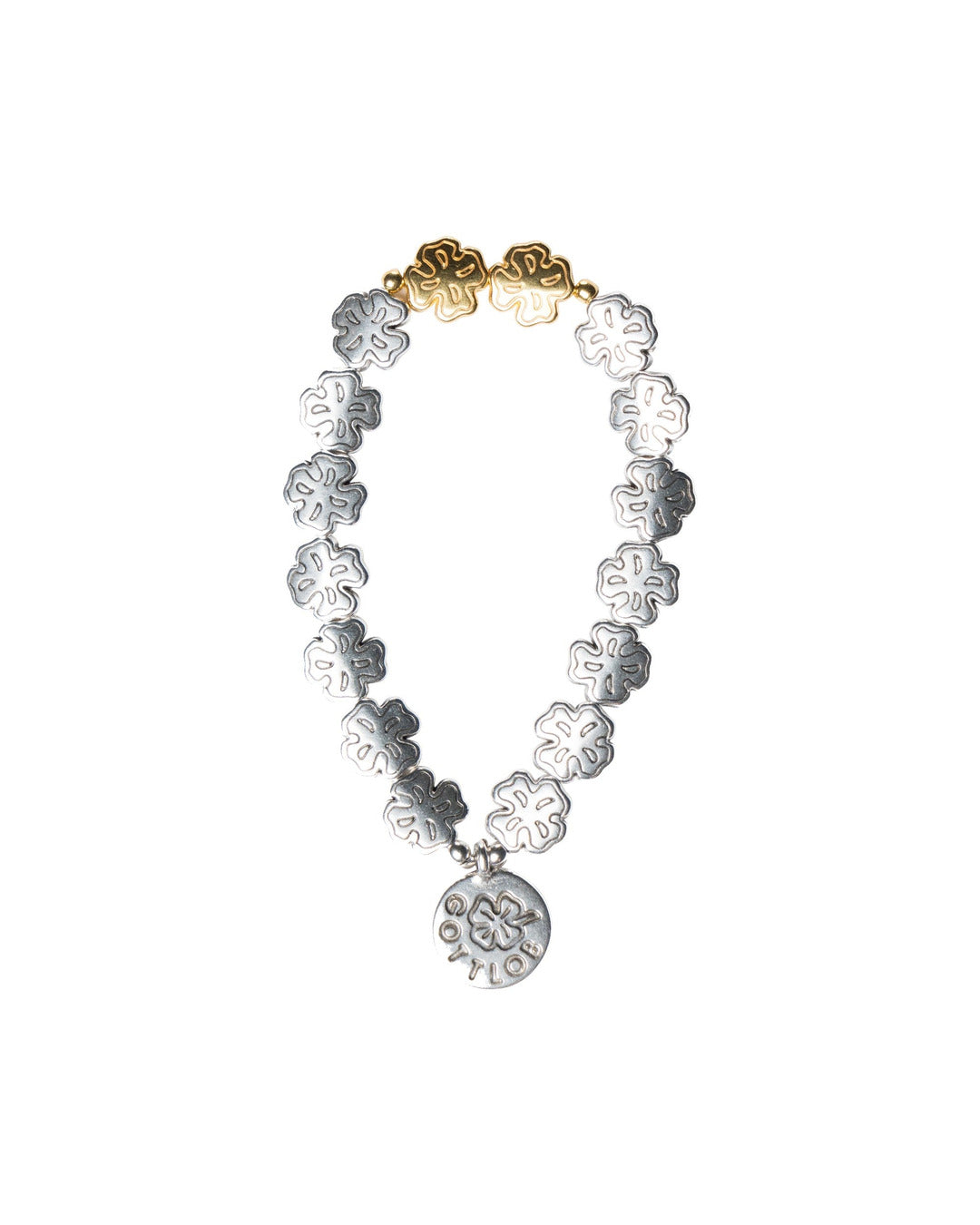 Gottlob Edition 3 bracelet in 999 silver coated clover beads with gold plated accents