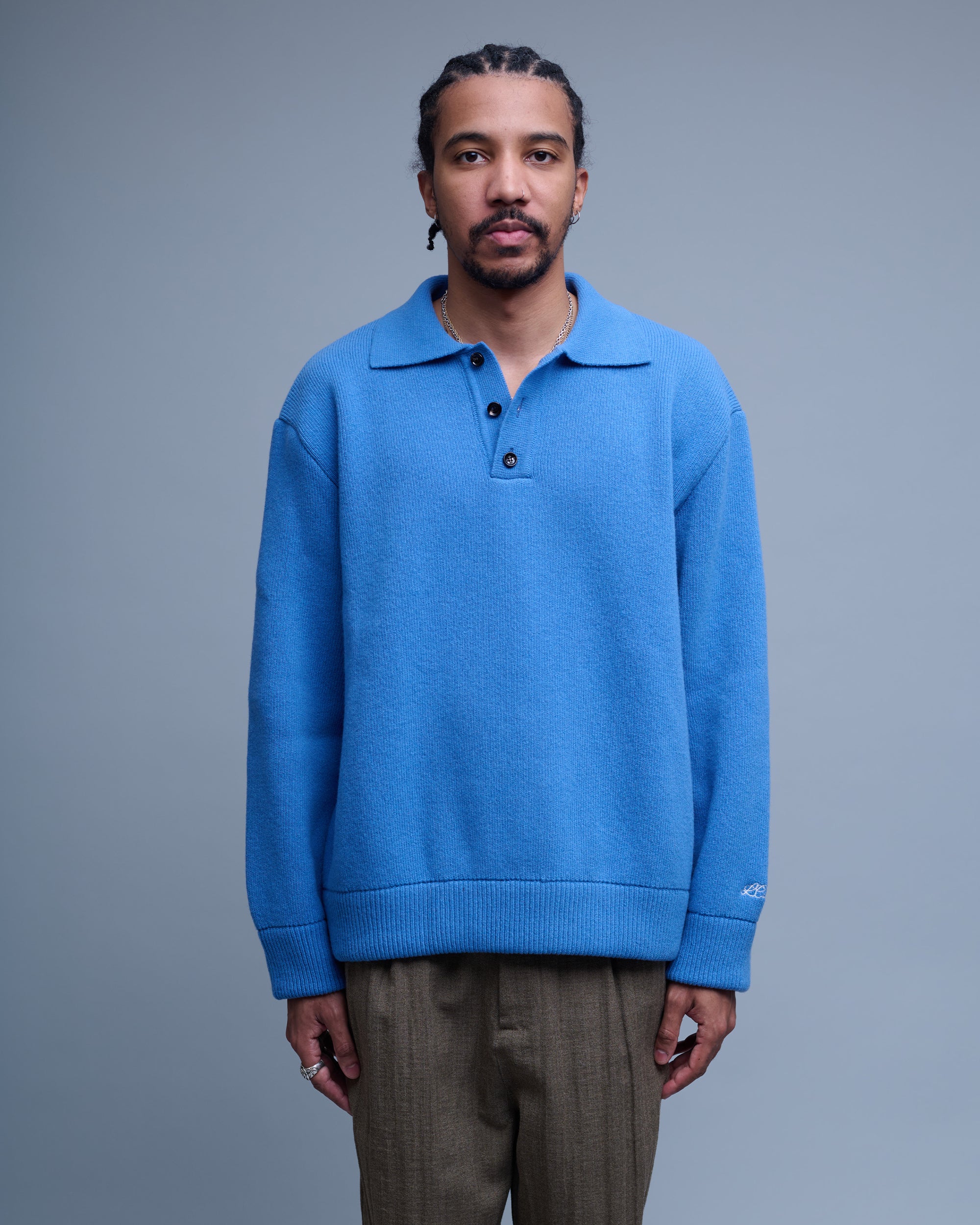 Wool Knit Polo Sweater