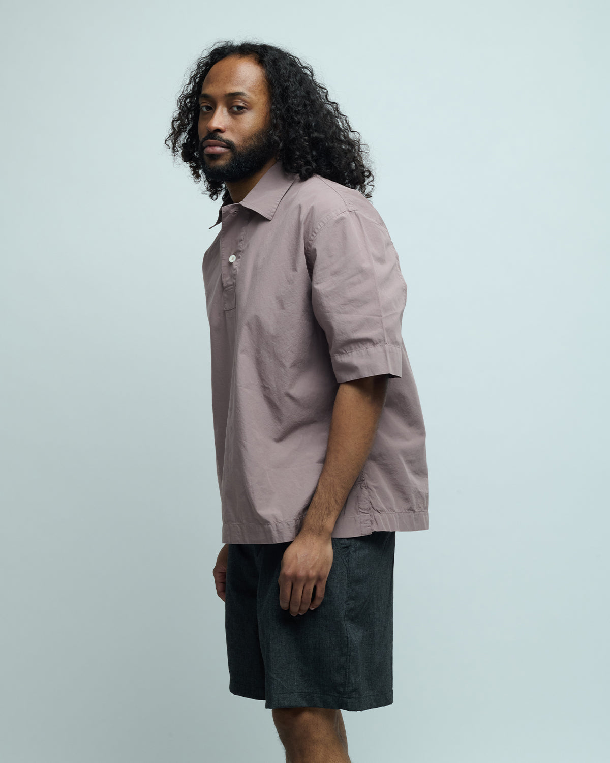 Offset Placket Washed Cotton Poplin Polo