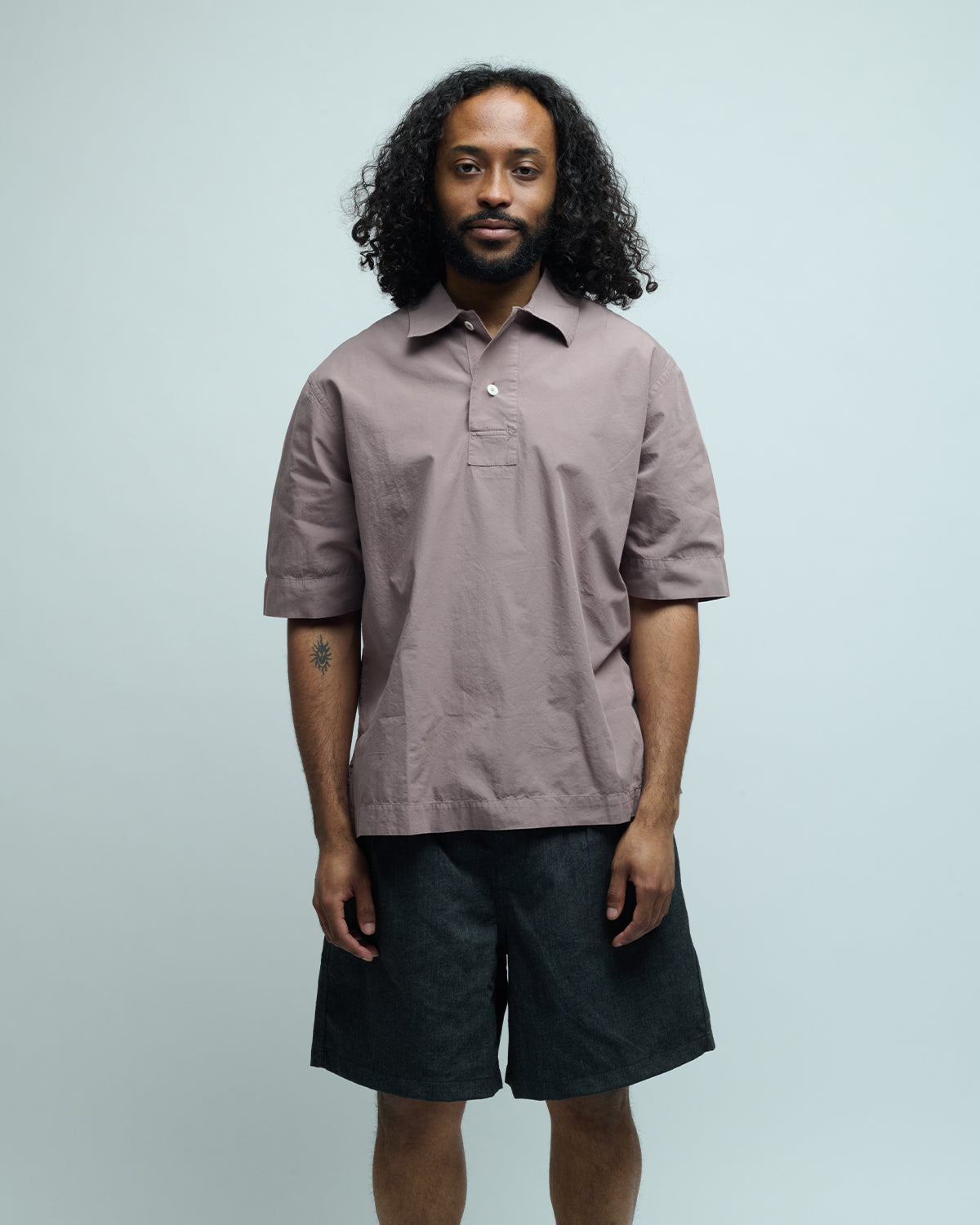 Offset Placket Washed Cotton Poplin Polo