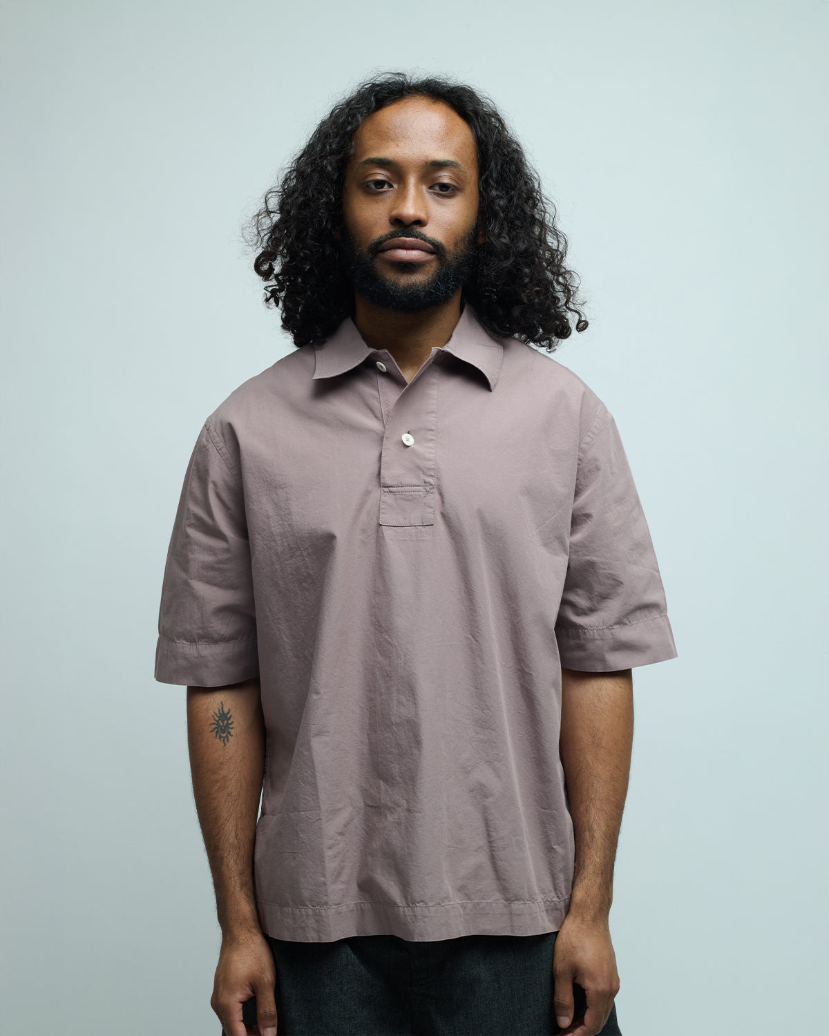 Offset Placket Washed Cotton Poplin Polo