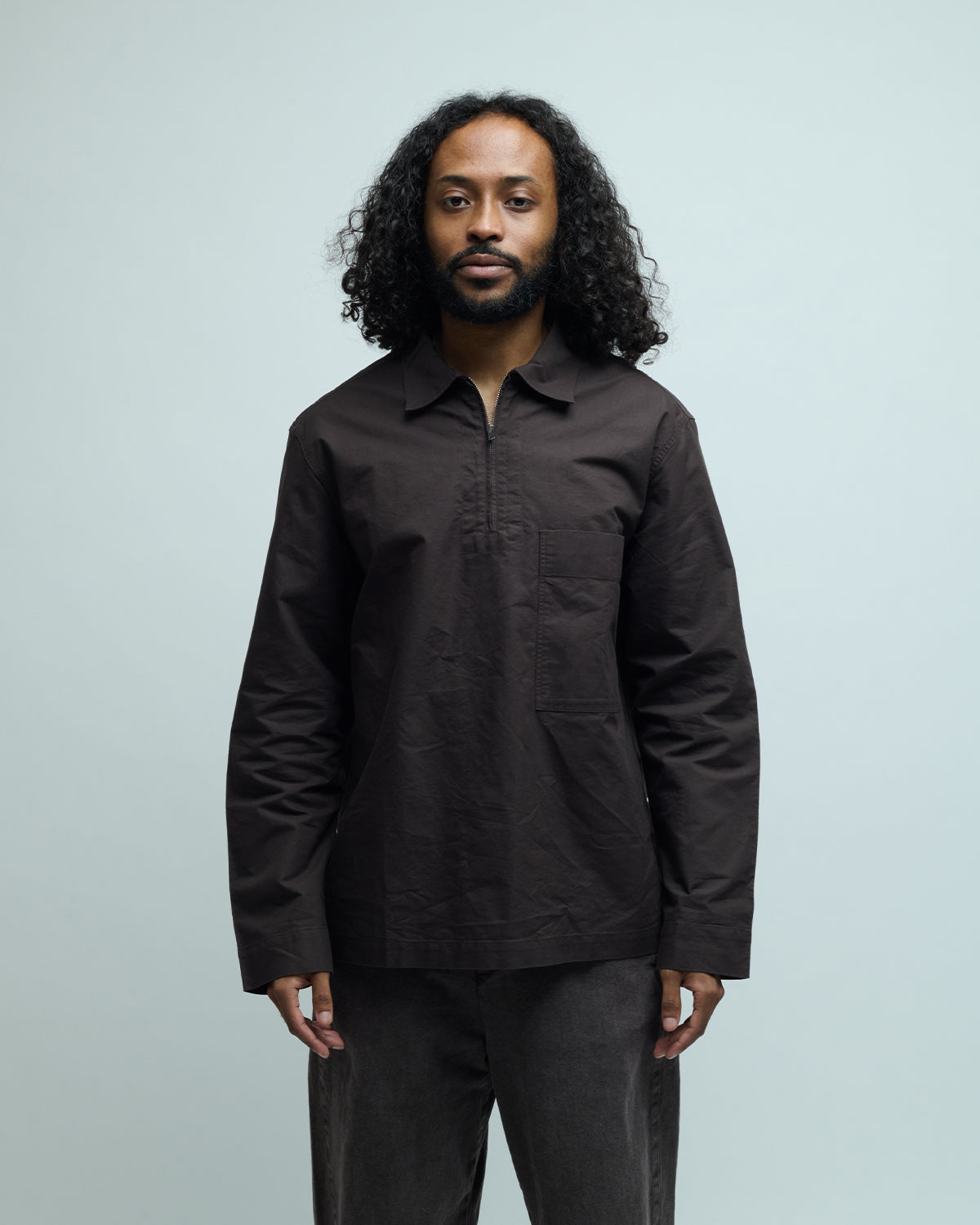 Half Zip Cotton Canvas Pull On Shirt