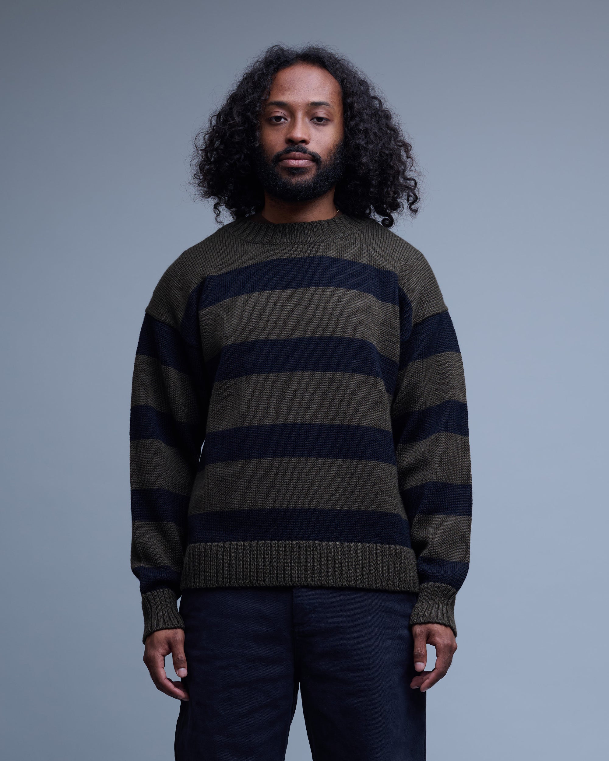 Virgin Wool Graphic Striped Crew