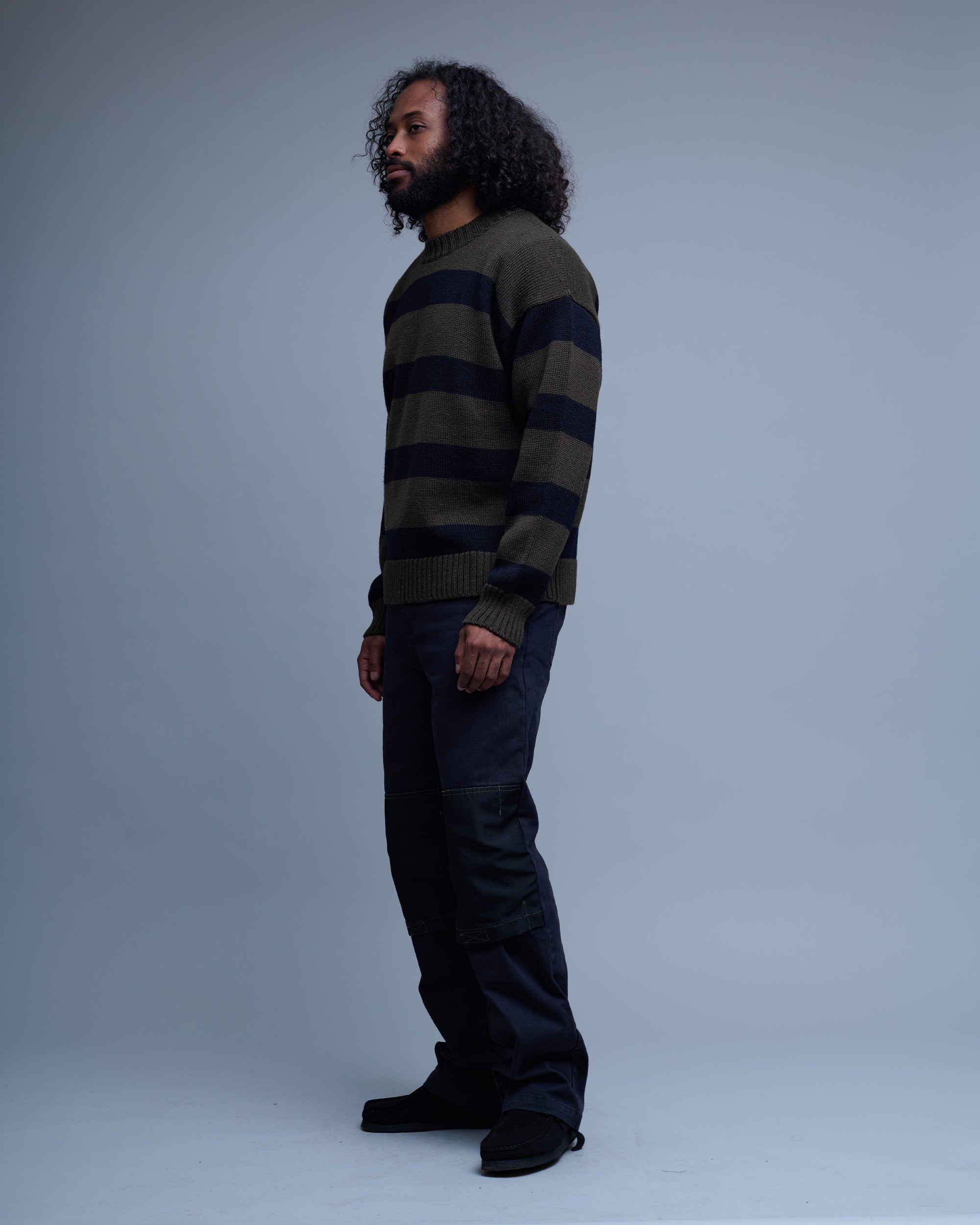 Virgin Wool Graphic Striped Crew