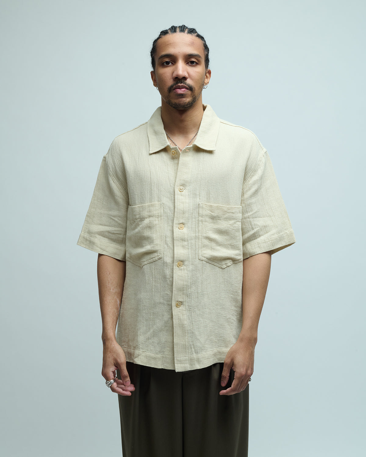 Adam Linen Cotton Blend Shirt Medium / Off White Adam Linen Cotton Blend Shirt Medium / Off White