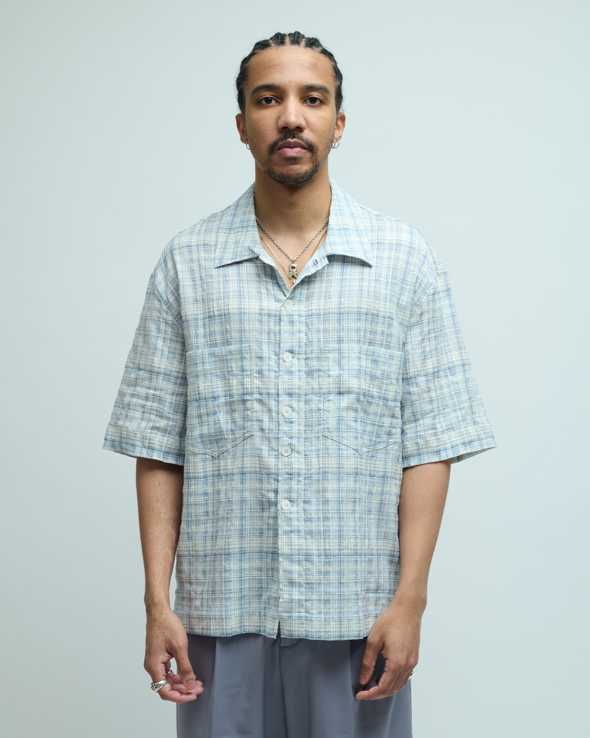 Adam Linen Cotton Blend Check Shirt